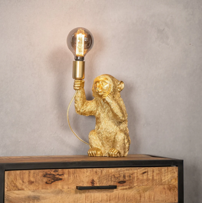Elegante Goldene Affe Blumentop Lampe