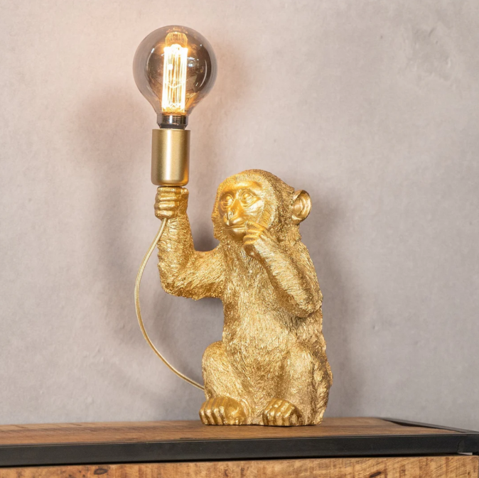 Elegante Goldene Affe Blumentop Lampe