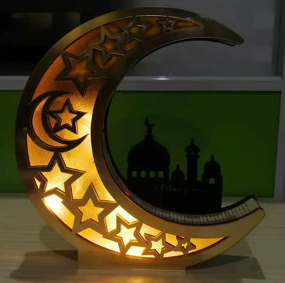 Festive mondförmige LED-Lampe mit Sternen- und Moschee-Motiv - für Eid und Dekoration