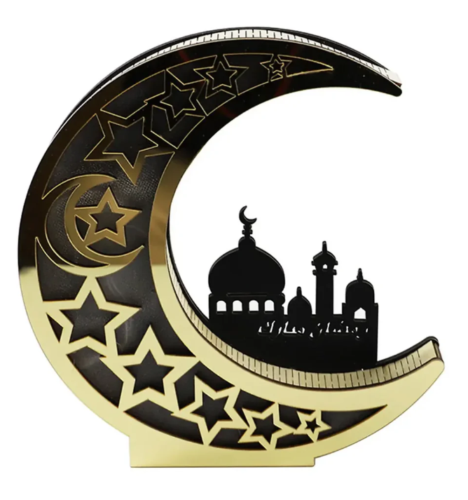 Festive mondförmige LED-Lampe mit Sternen- und Moschee-Motiv - für Eid und Dekoration