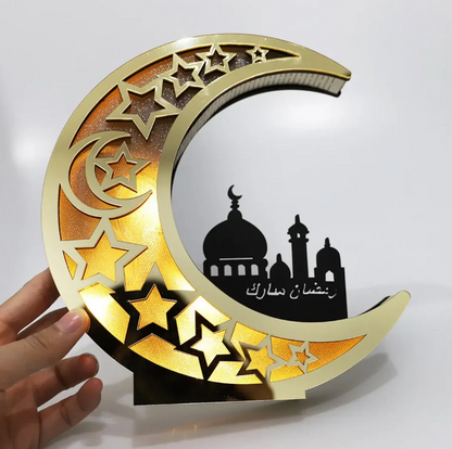 Festive mondförmige LED-Lampe mit Sternen- und Moschee-Motiv - für Eid und Dekoration