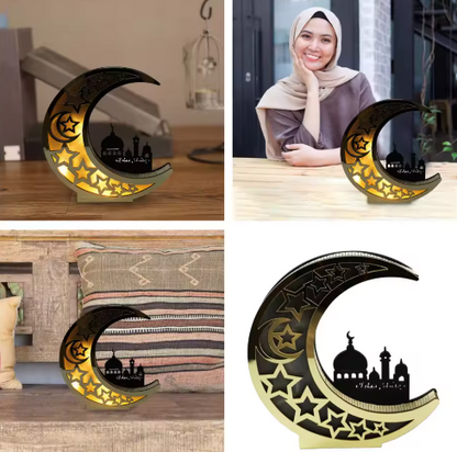 Festliche Mondförmige LED-Lampe mit Sternen & Moschee-Motiv – Für Eid und Dekoration
