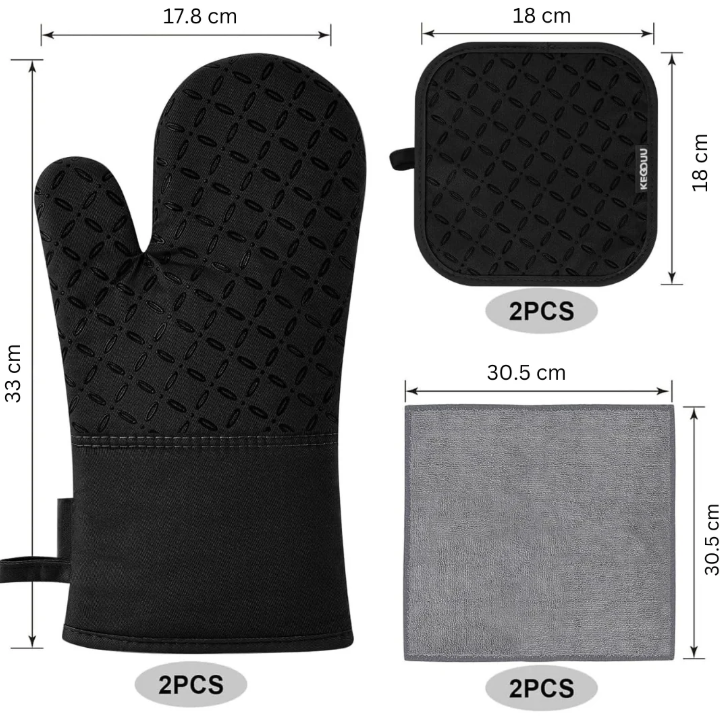 6-teiliges Set Hitzebeständige Ofenhandschuhe und Topflappen