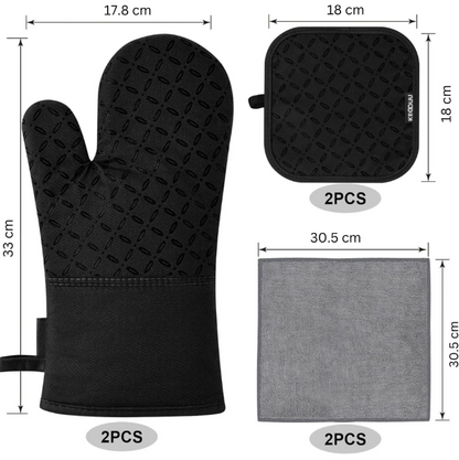 6-teiliges Set Hitzebeständige Ofenhandschuhe und Topflappen