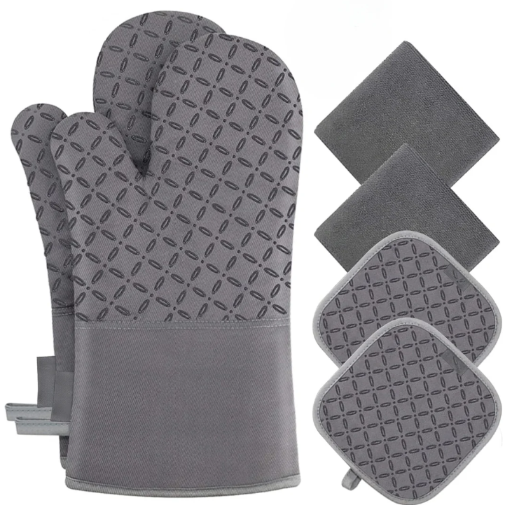 6-teiliges Set Hitzebeständige Ofenhandschuhe und Topflappen