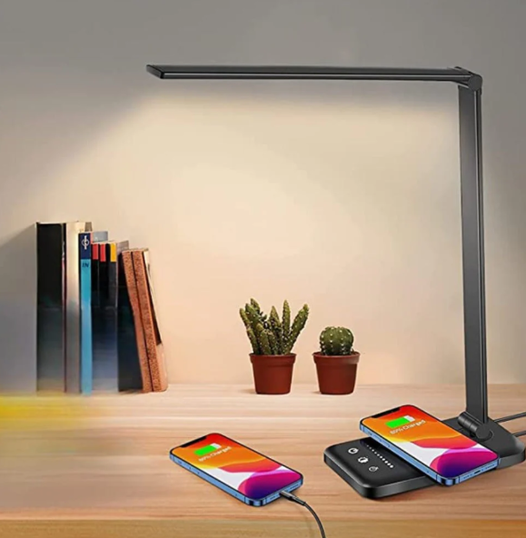Moderne verstellbare LED-Schreibtischlampe mit drahtloser Ladung