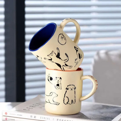 Große kreative keramische Kaffeetasse mit Katzen- und Hundedesign