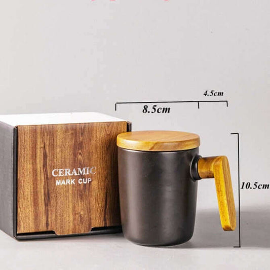 Tasse mit Holzgriff und Deckel (Geschenkbox)