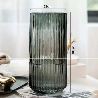 Zeitgenössische Fluted Transparente Glas Blumenvase