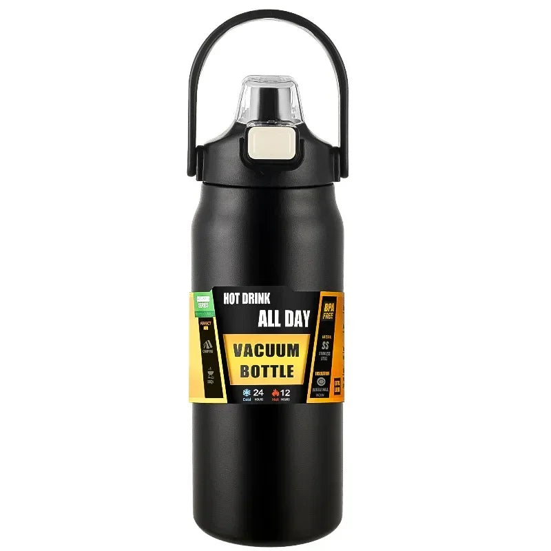 800ml Edelstahl Thermobecher - Tragbarer Vakuumflasche für heiße und kalte Getränke, Outdoor-Sport-Wasserflasche mit Strohhalm