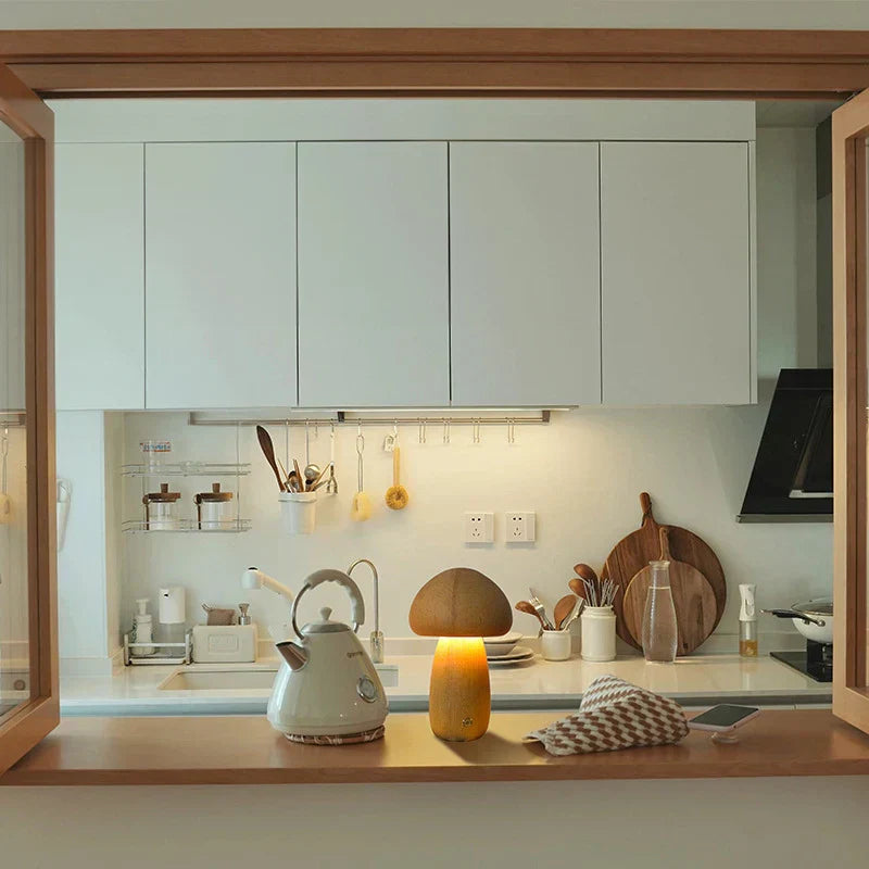 Tischlampe Wiederaufladbar aus Holz "Champignon" LED - Umweltfreundlich und Touch