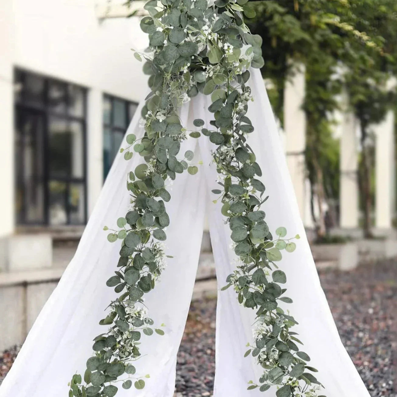 EucaGreen™ Eukalyptus Girlande 2er Set | Kunstpflanzen Deko | Ideal für Hochzeit, Tischdeko & Wanddekoration