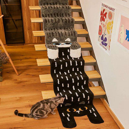 Skurrile Katze Treppe Läufer Teppich