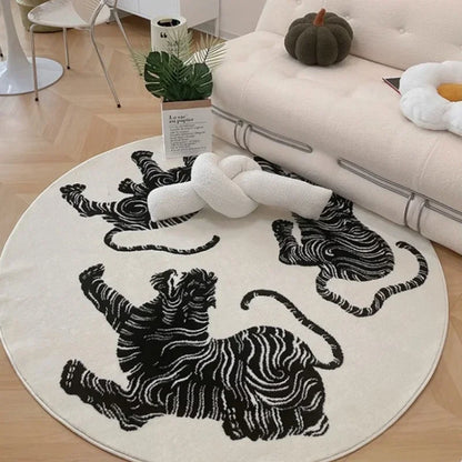 Runder Teppich mit Tigerstreifen – Hochflor und langlebig für Wohnzimmer und Außenbereich