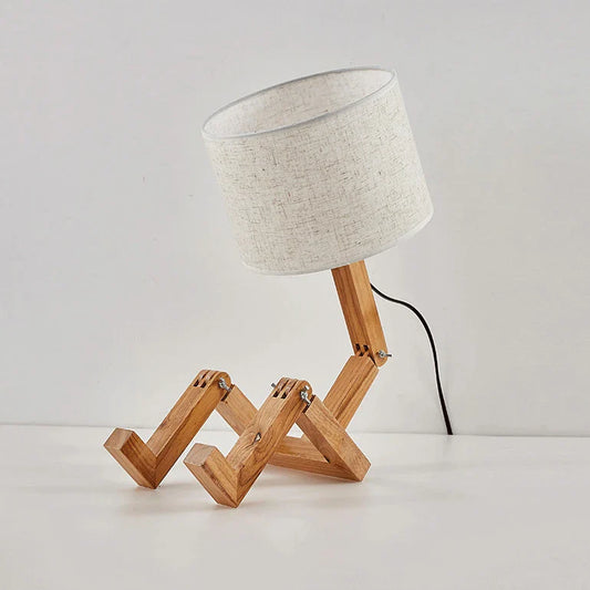 Tischlampe – Roboterform aus Holz – kreatives Design – Leselampe – dekoratives Nachtlicht