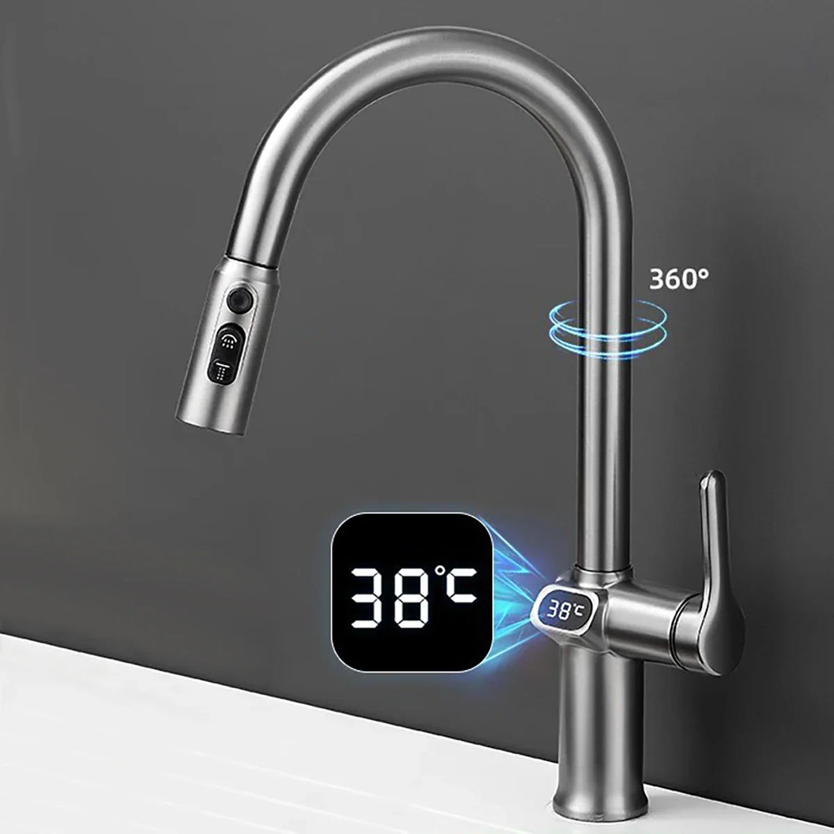 Temperaturanzeige Küchenarmatur aus Edelstahl | Digitaler Küchenhahn mit Temperaturanzeige