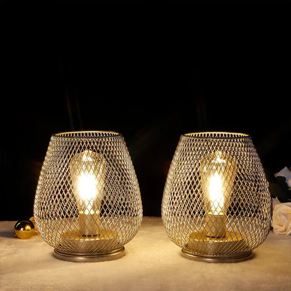 Set aus 2 Metallkäfig Vintage Tischlampe