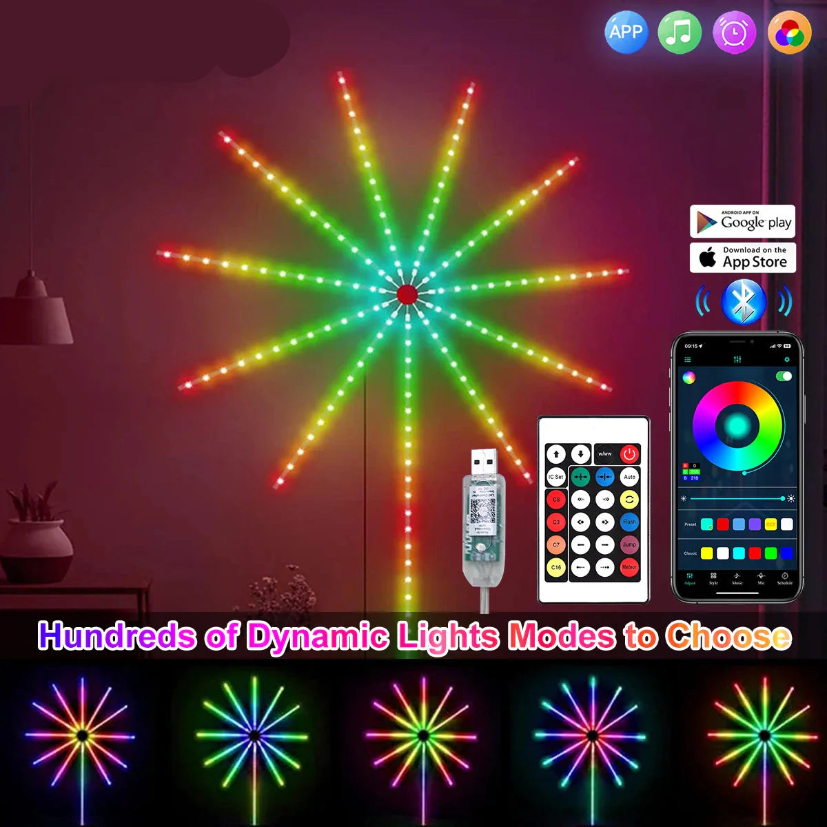Royelux Feuerwerk LED Streifenlichter - USB RGBIC Smart Sync Musiklampe