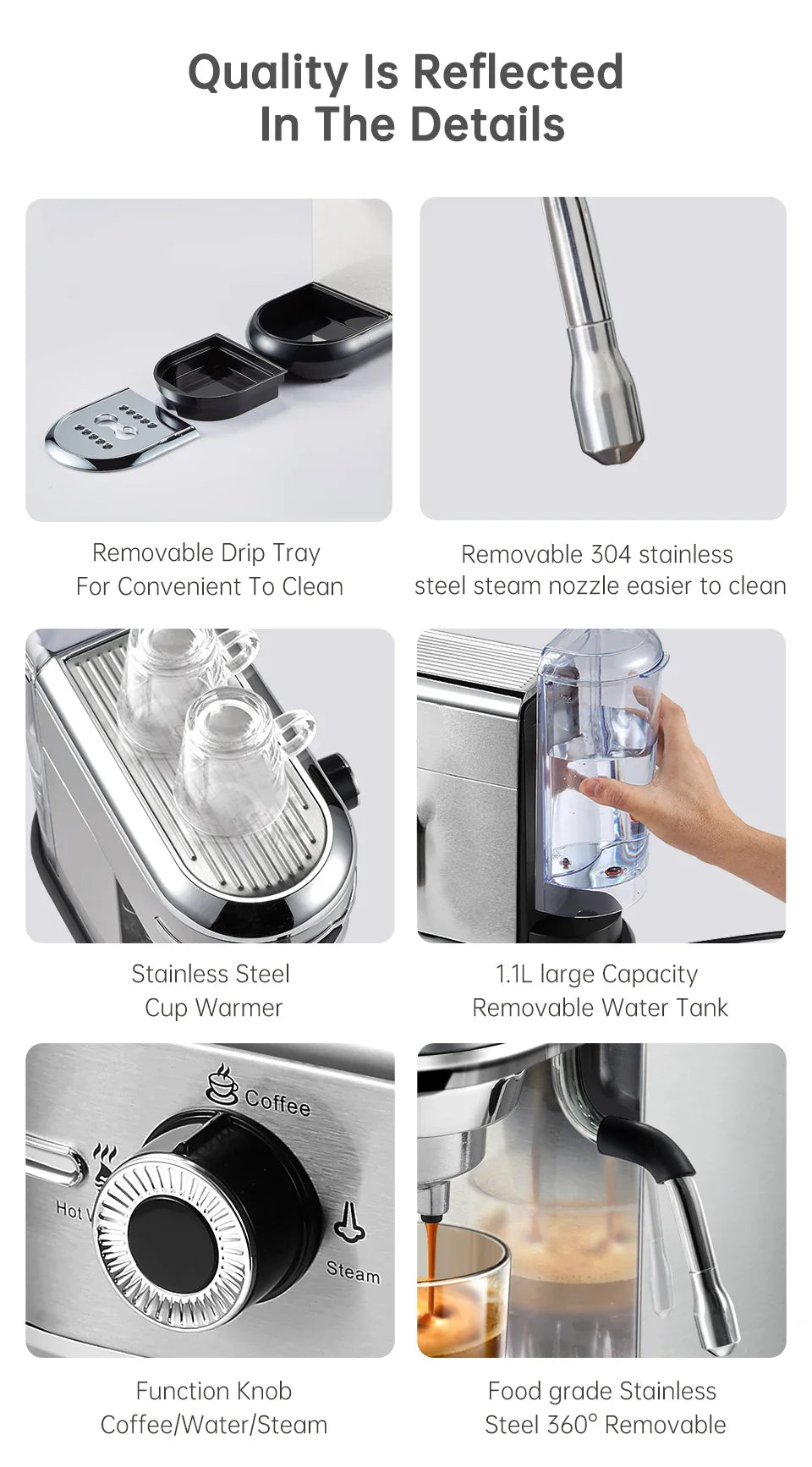 Slim Espresso Maschine – 20-Bar Halbautomatische Kaffeemaschine für ESE-Pads & gemahlenen Kaffee