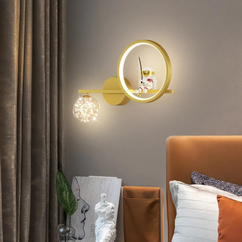 Home Decor Sternprojektor Wandleuchte LED Metallkörper Weltraumstil Kinder Wandleuchte Licht Harz Astronaut Kinderzimmer Modern Lustres