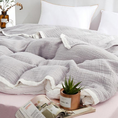 Sechs-Lagen Musselin Decke Grau 150x200 cm – Atmungsaktiv & Vielseitig – 100% Baumwolle