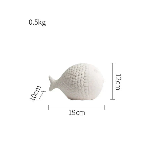 Schwarz-Weiße Keramische Fischskulptur Set