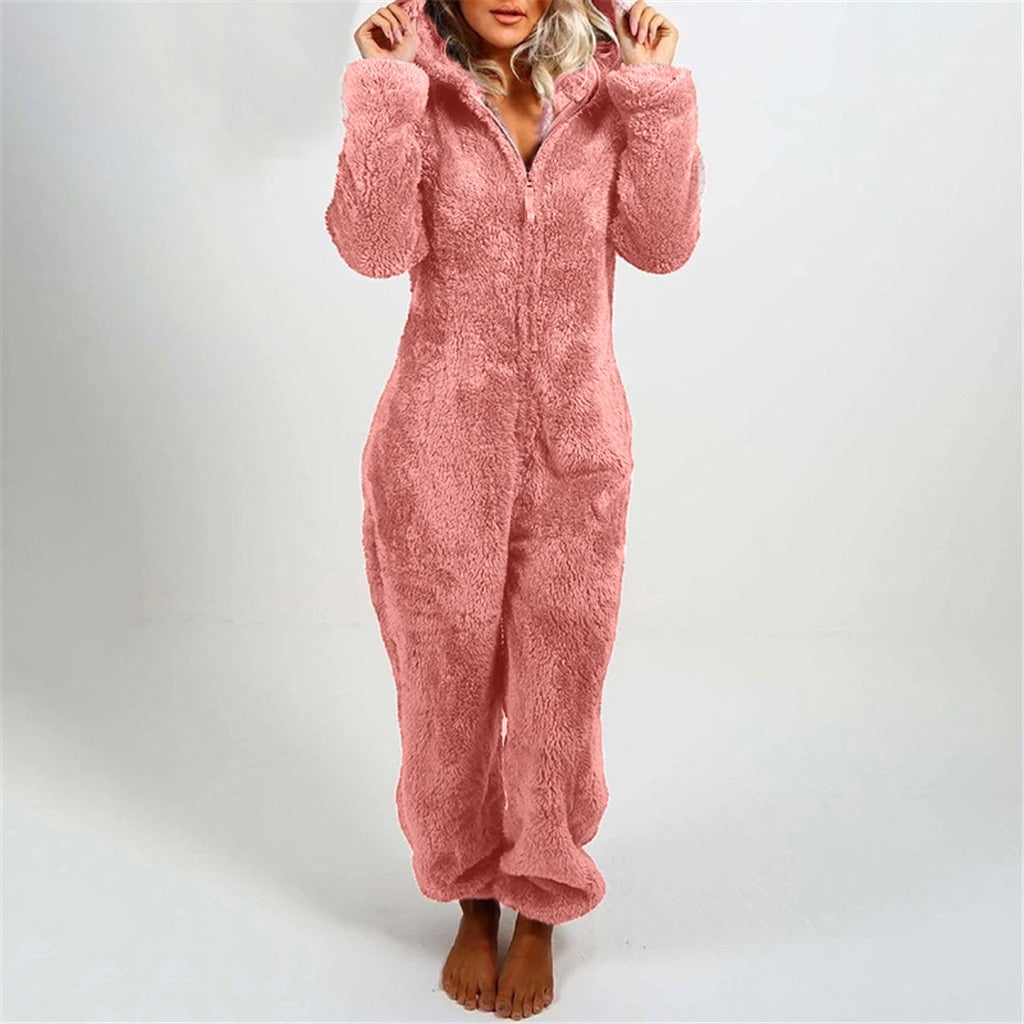 Kuscheliger Fleece Onesie mit Kapuze und Reißverschluss