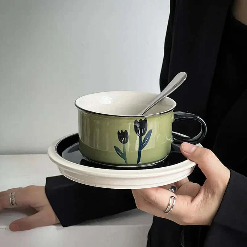 Retro handgemalte florale Keramik Kaffeetasse