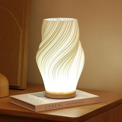 Dimmbare USB Tischlampe mit Holzsockel – Moderne Nachttischlampe für Wohnzimmer und Home Office