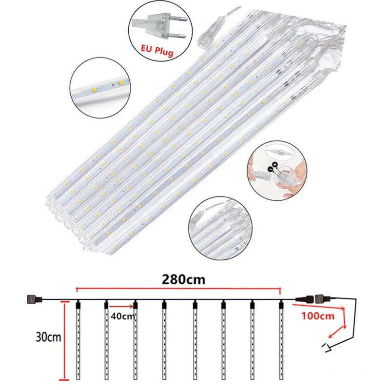 Garduru Meteor Fallende Weihnachtsbeleuchtung | LED Hängeleuchten für Garten und Urlaubsdeko - HailRain
