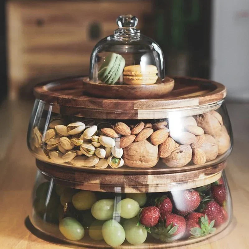 Glasschale mit Holzdeckel – Stabile Aufbewahrungsschale für Snacks und Süßigkeiten