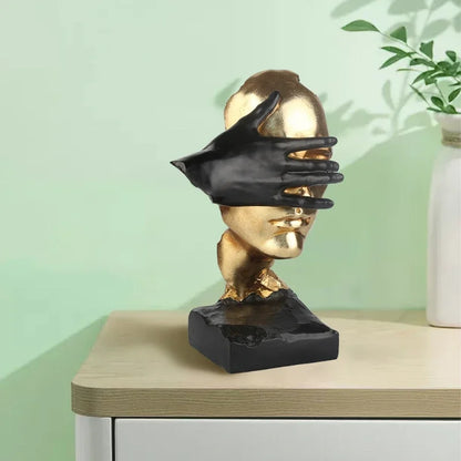 Abstrakte Gold- und Schwarze Gesichts Skulptur