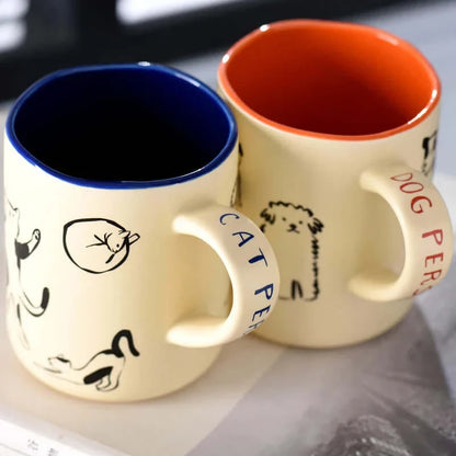 Große kreative keramische Kaffeetasse mit Katzen- und Hundedesign