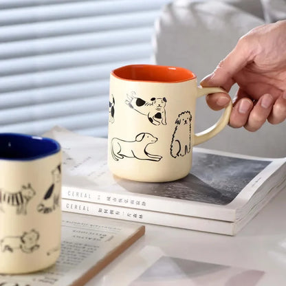 Große kreative keramische Kaffeetasse mit Katzen- und Hundedesign