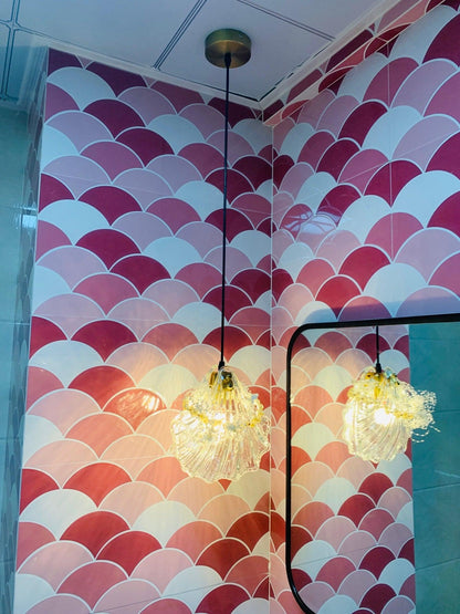 Suspension Mini Shell Design aus Glas und Messing – Moderne Hängeleuchte