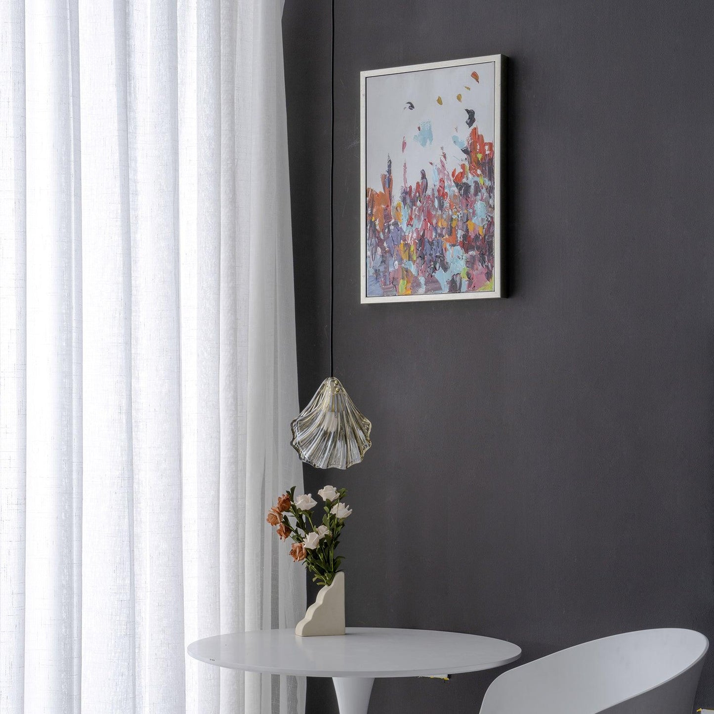 Suspension Mini Shell Design aus Glas und Messing – Moderne Hängeleuchte