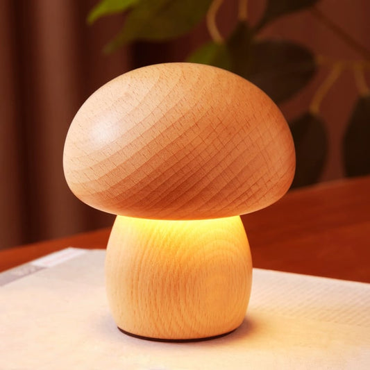 Massive Holz Pilz Tischlampe - USB wiederaufladbare LED kabellose Tischlampe