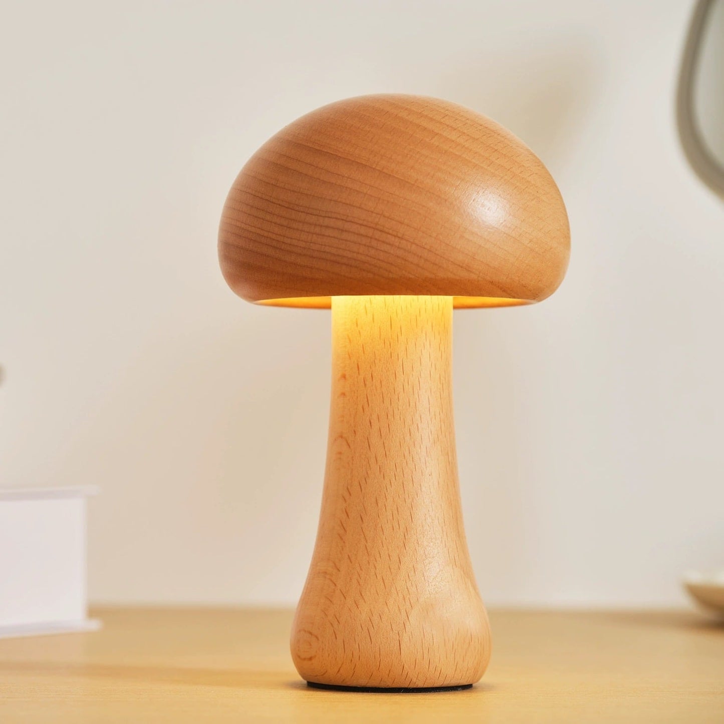 Massive Holz Pilz Tischlampe - USB wiederaufladbare LED kabellose Tischlampe