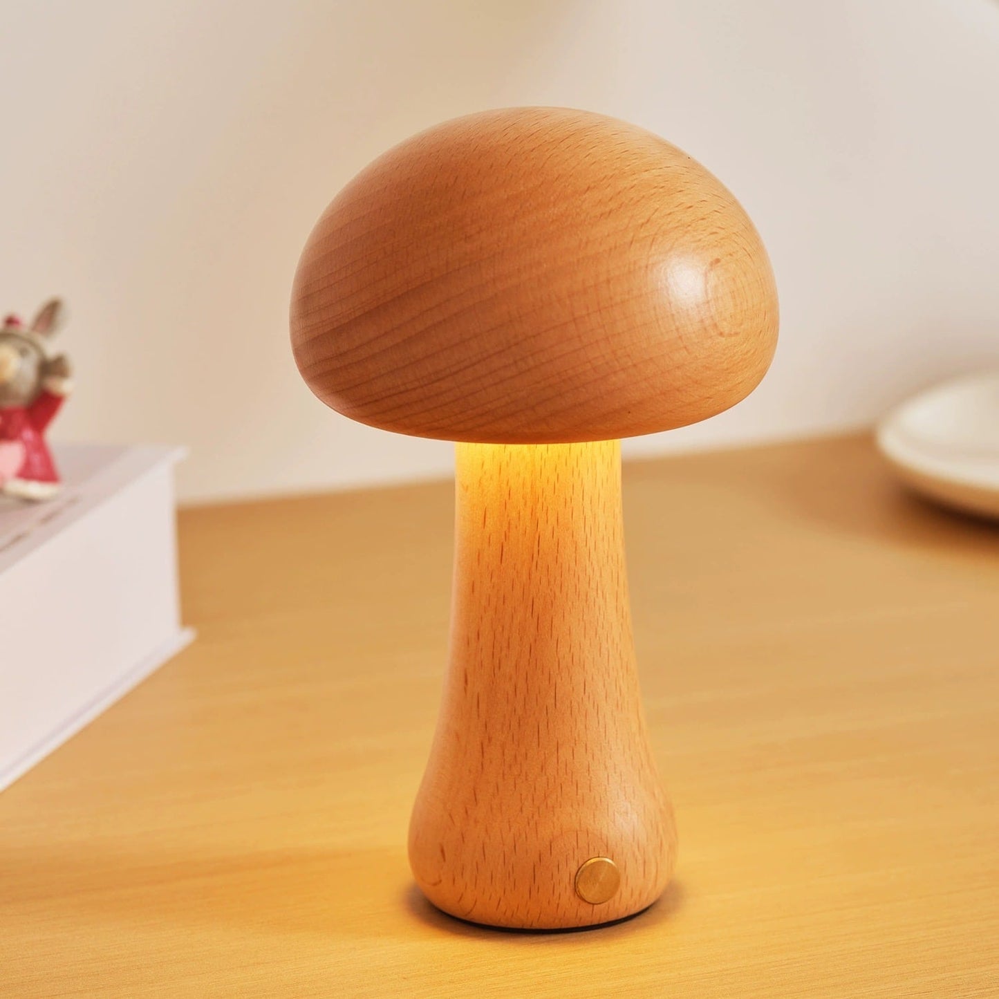 Massive Holz Pilz Tischlampe - USB wiederaufladbare LED kabellose Tischlampe