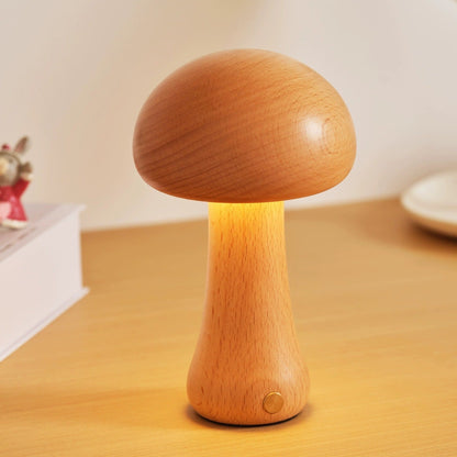 Massive Holz Pilz Tischlampe - USB wiederaufladbare LED kabellose Tischlampe