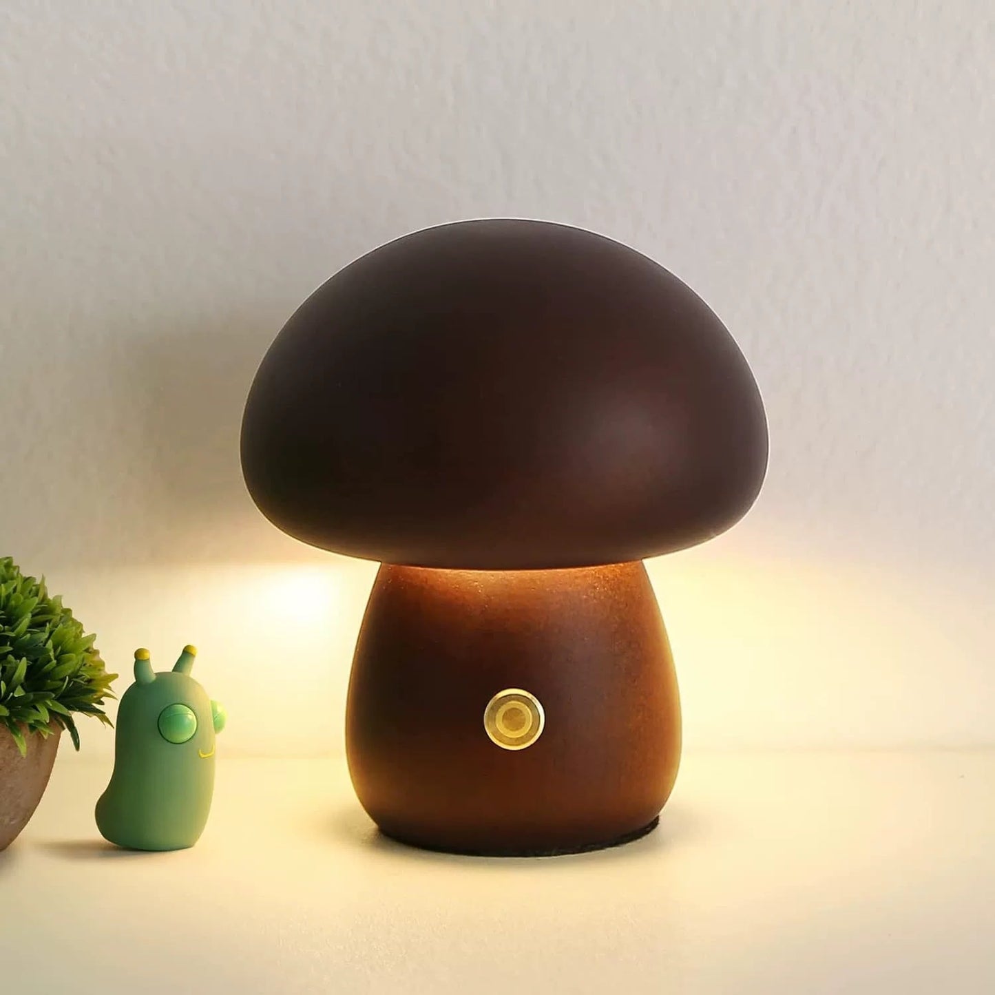 Massive Holz Pilz Tischlampe - USB wiederaufladbare LED kabellose Tischlampe