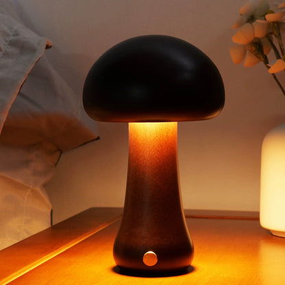 Massive Holz Pilz Tischlampe - USB wiederaufladbare LED kabellose Tischlampe