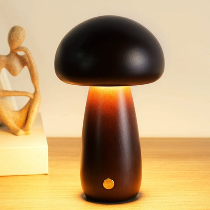 Massive Holz Pilz Tischlampe - USB wiederaufladbare LED kabellose Tischlampe