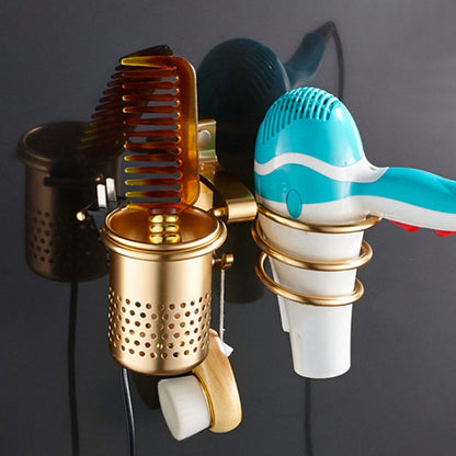 Space Aluminium Haartrocknerhalter – Goldfarben – Mit Zahnbürstenhalter & Doppelrohr