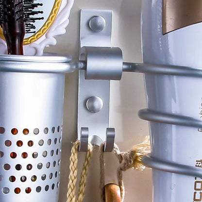 Space Aluminium Haartrocknerhalter – Silber – Mit Zahnbürstenhalter & Doppelrohr