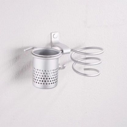 Space Aluminium Haartrocknerhalter – Silber – Mit Zahnbürstenhalter & Doppelrohr