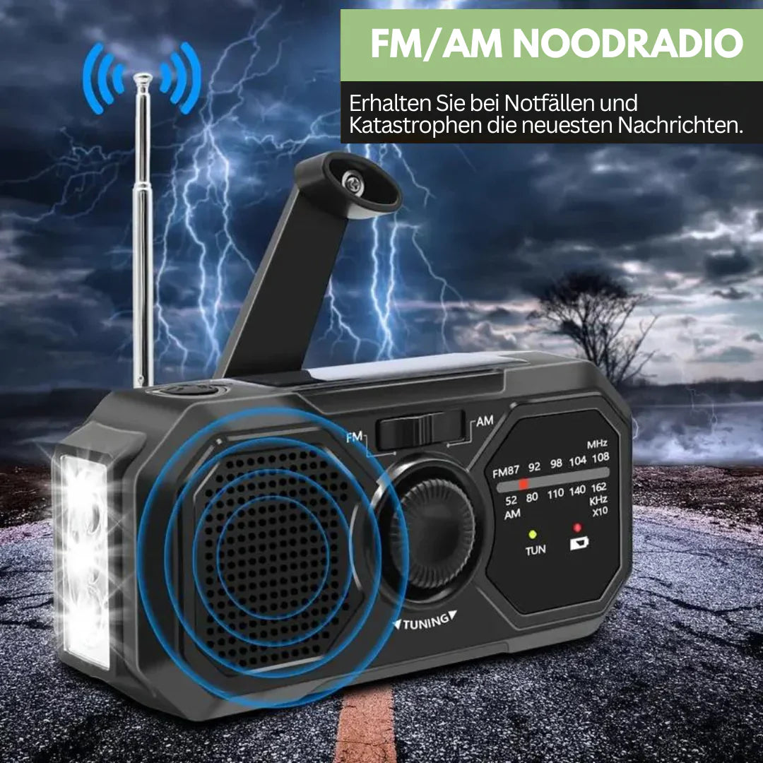 Tragbares Notfallradio mit Solarpanel und Handkurbel – FM/AM Empfang und Powerbank-Funktion