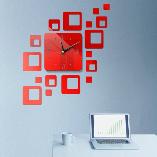 3D Spiegel Wanduhr Rot – Kreatives Design – Acryl & Quadratisch