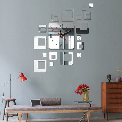 3D Spiegel Wanduhr Silber – Kreatives Design – Acryl & Quadratisch