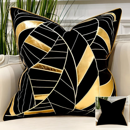 Garduru Samt Dekokissen mit geometrischem Design und Goldakzenten